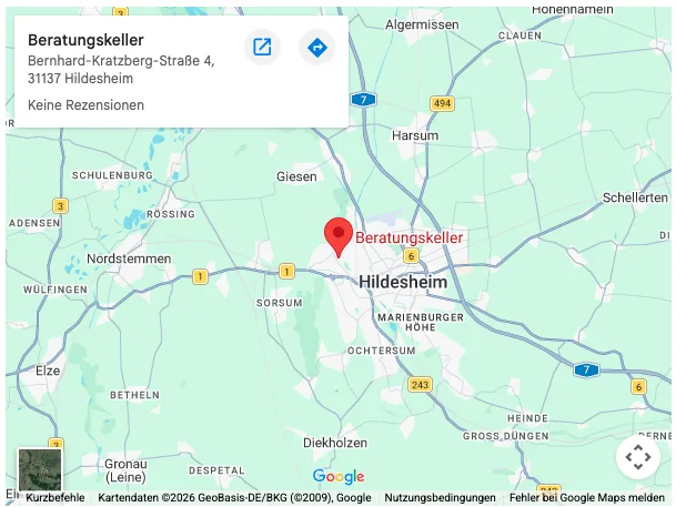 Karte mit dem Standort des Beratungskellers, Bernhard-Kratzberg-Straße 4 in Hildesheim